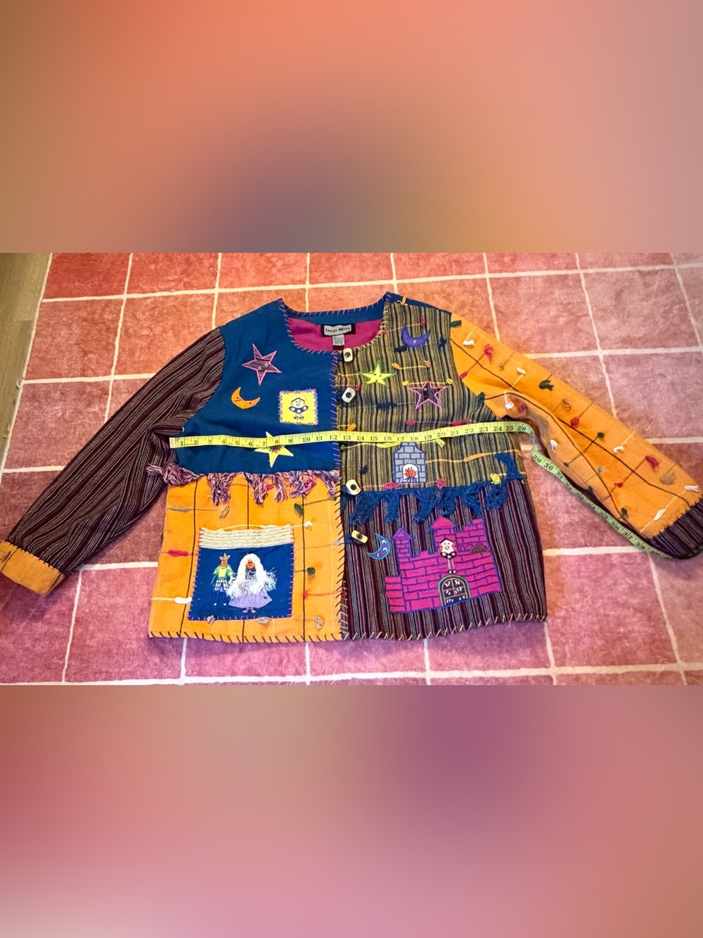 Patchwork Embroidered Multicolor Bomber Jacket - Indigo & Mustard
